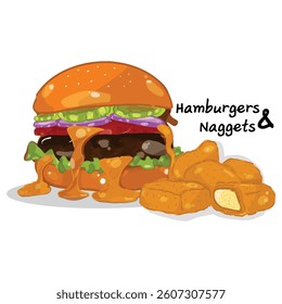 Illustration of hamburger and nuggets
