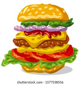 illustration of the hamburger sandwich with lettuce and cheese