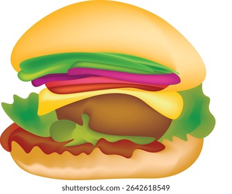 illustration of a hamburger shape, burger with lots of vegetables.