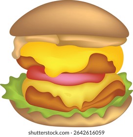 ilustração de uma forma de hambúrguer, hambúrguer de queijo mozzarella.
