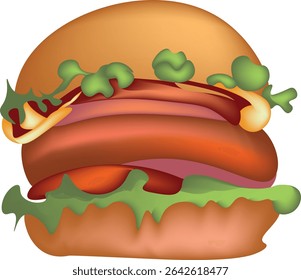 illustration of a hamburger shape, thick burger.