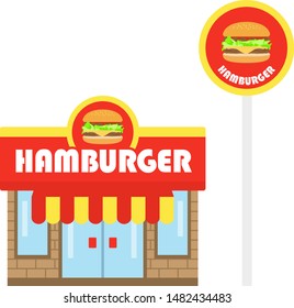 
Illustration of a hamburger shop.