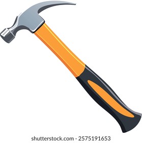 Illustration of a hammer with a metal head and an ergonomic handle. The hammer features a claw on one side for nail removal and a striking surface on the other for driving nails