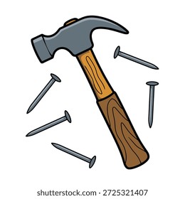 "Ilustração de Martelo e Unhas para Construção, Ferramentas e Projetos DIY"