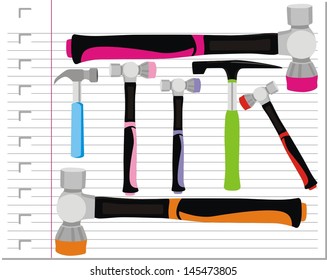 illustration hammer with on paper