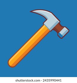 illustration of a hammer on a wooden handle on a blue background done in the style of vector graphics