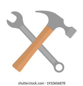 An illustration of a hammer and wrench crossed