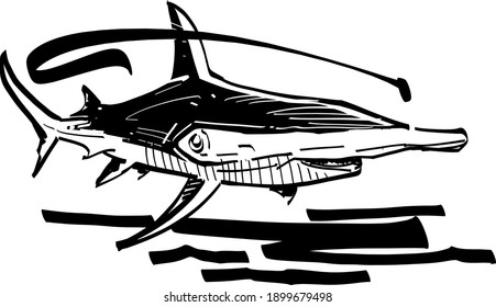 ilustración del tiburón martillo 