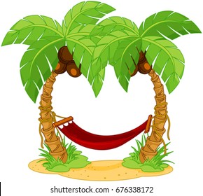 Illustration of Hammock tied between two palms