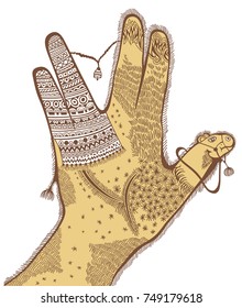 Illustration of hand with abstract stylized camel inside