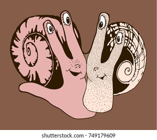 Illustration of hand with abstract stylized snails inside
