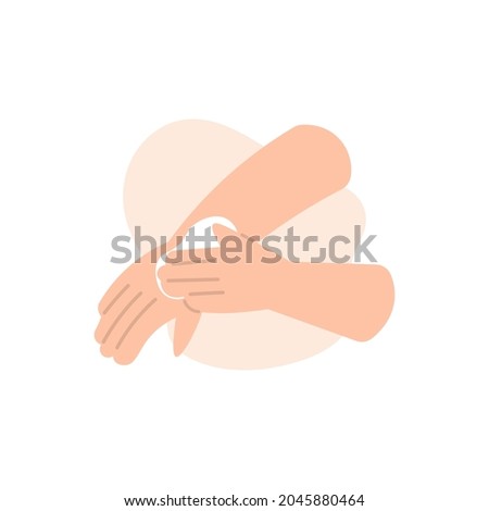 illustration of a hand applying lotion to the other hand. skin care, wearing sunscreen, moisturizing the skin. vitamin. flat cartoon style. vector design