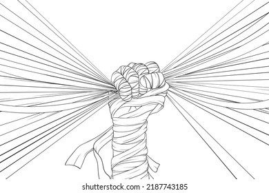 Illustration Of Hand With Bandage Drawing With Line-art On White Background.