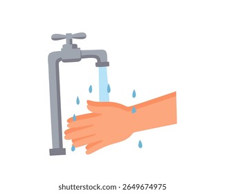 illustration of a hand being rinsed under a running faucet. Clean water and hygiene concept, ideal for healthcare, sanitation, or handwashing awareness designs
