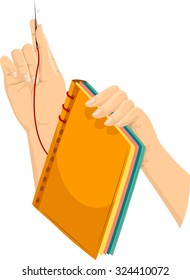 Illustration of a Hand Binding a Book Manually