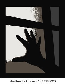 Illustration of hand in black shadow on gray translucent glass