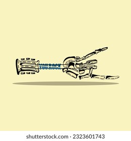 illustration of hand bones forming rock with guitar concept