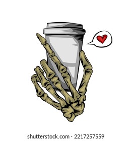 ilustración de los huesos de mano sujetando el café