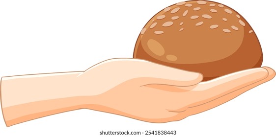 Illustration of a hand with a bread roll