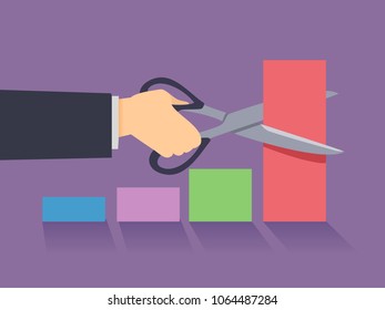 Illustration of a Hand of a Businessman Cutting a Bar from a Bar Graph