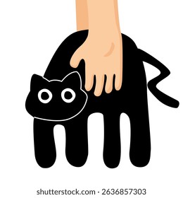 Illustration of Hand carryed Black Cat. cartoon