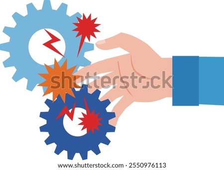 Illustration of a hand caught in gears