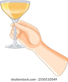 Illustration of a hand with a champagne glass