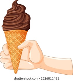 Illustration of a hand with chocolate ice cream