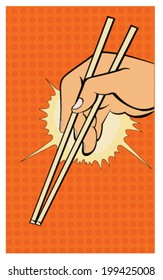 Illustration of a hand with chopsticks in a pop art/comic style