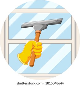 Die Illustration der Hand säubern die Fenster mit dem Fensterreiniger.