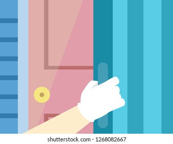 Illustration of a Hand Closing the Shutter Over their Door to Prepare for Hurricane