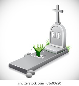 illustration of hand coming out of grave stone