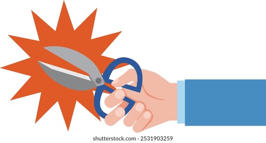 Illustration of a hand cutting with scissors