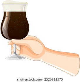 Ilustração de uma mão com uma cerveja escura