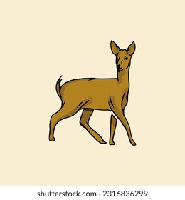 Illustration Hand Draw Deer Vintage Style Vector