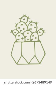 Ilustración Dibujar a mano Cactus Doodle en florero geométrico