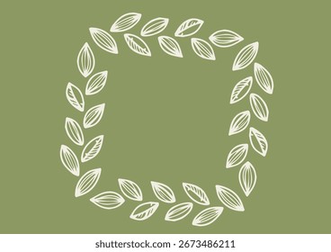 Illustration Hand Draw Doodle Frame of Leaves in Green Background