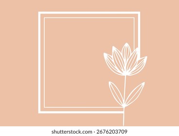 Illustration Handzeichnung Doodle Rahmen mit Blume auf pastellorangefarbenem Hintergrund