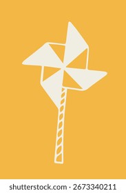 Illustration Hand Draw Doodle Kid Wind Mill with Yellow Background