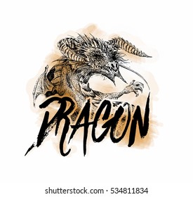 Illustration of Hand Draw Dragon ,vector illustration
