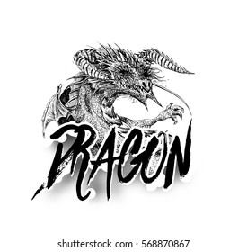 Illustration of Hand Draw Dragon ,vector illustration