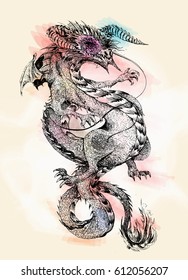 Illustration of Hand Draw Dragon ,vector illustration
