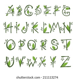  illustration of  hand draw  font in the form of branches and le