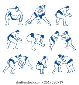 illustration hand draw sport sumo collection set