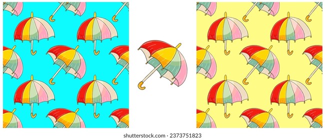 Illustration in hand draw style. Set Seamless pattern and print. Can be used for fabric, packaging, wrapping paper and etc