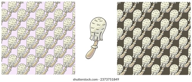 Illustration in hand draw style. Set Seamless pattern and print. Can be used for fabric, packaging, wrapping paper and etc