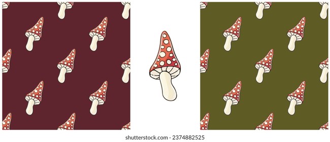 Illustration in hand draw style. Set Seamless pattern and print. Can be used for fabric, packaging, wrapping paper and etc