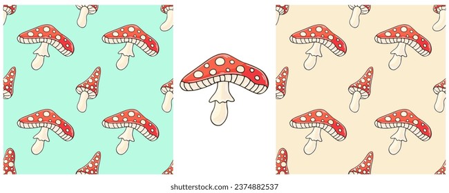 Illustration in hand draw style. Set Seamless pattern and print. Can be used for fabric, packaging, wrapping paper and etc