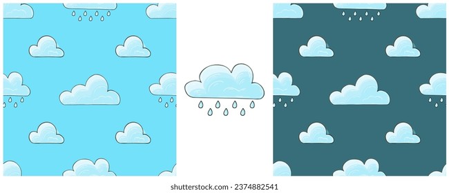 Illustration in hand draw style. Set Seamless pattern and print. Can be used for fabric, packaging, wrapping paper and etc