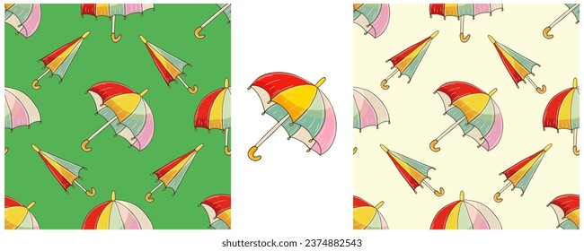 Illustration in hand draw style. Set Seamless pattern and print. Can be used for fabric, packaging, wrapping paper and etc